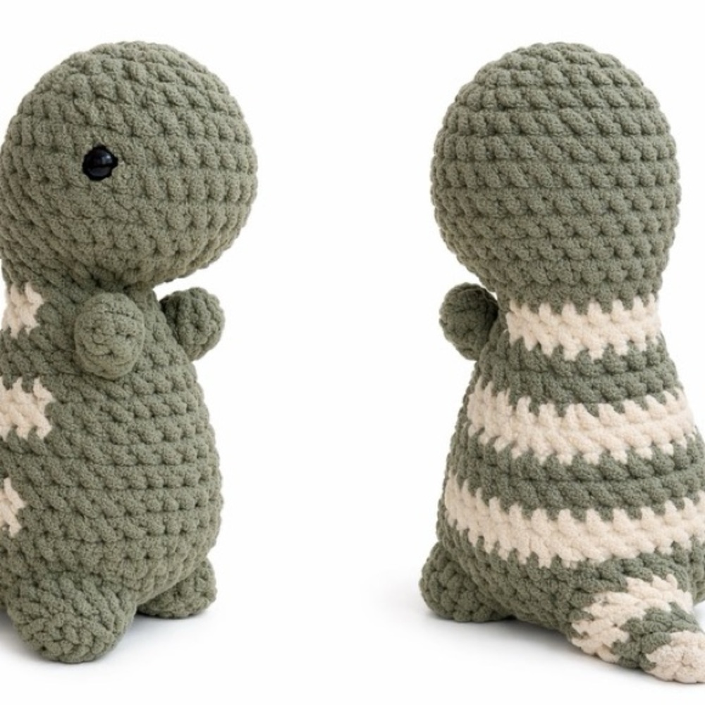 Handmade‎ Plush Crochet Dinosaur Kids Toy in Green and Cream